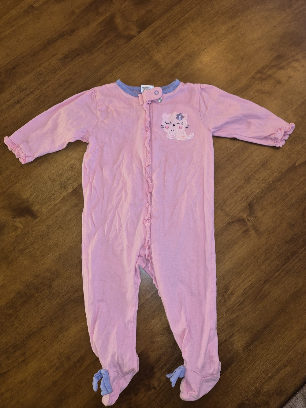 Gerber Light Pink Footed One-Piece with Kitty Embroidery 3-6 months